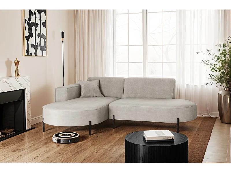 Hoekbank, L-vormige bank, design Modena, pure stof Noel, lichtgrijs, links