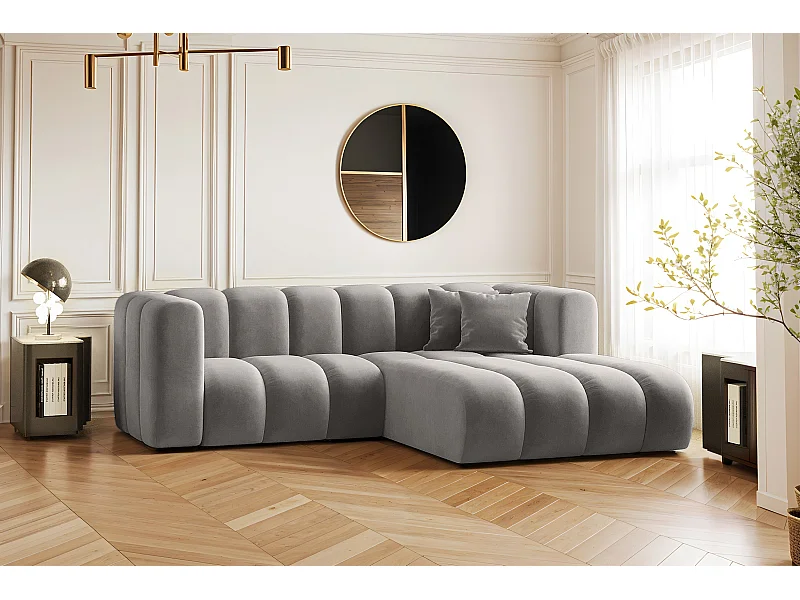 Canapé d'angle en L, Sofa Grand modulable tissu Salvador Gris Droit