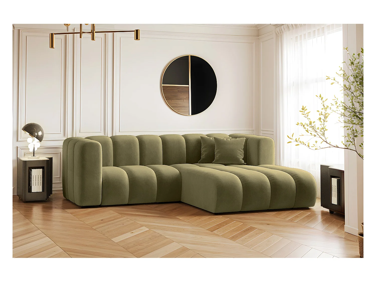 Ecksofa, L-from, Sofa Grand modular stoff Salvador Olive Rechts