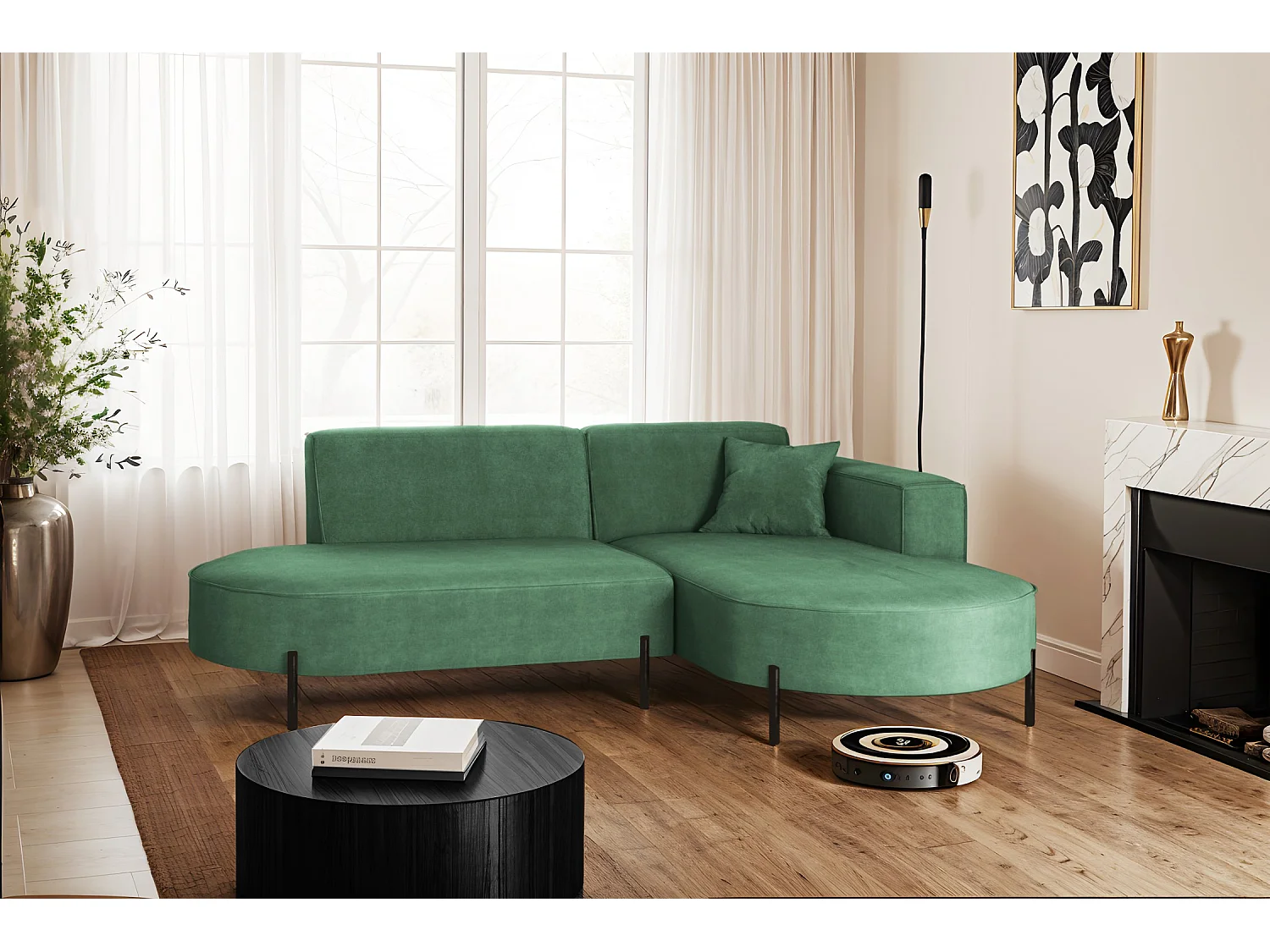 Canapé d'angle, Canapé L-Form Designer Modena Pure tissu Noel Pistache Droit