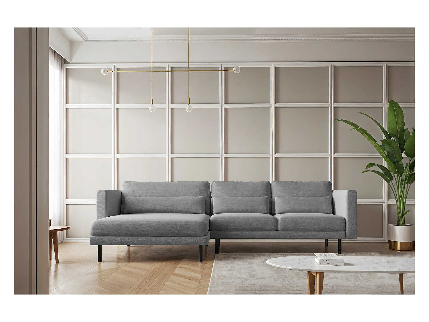 Canapé d'angle L-form Dani moderne et spacieux tissu Verita Steel Gauche