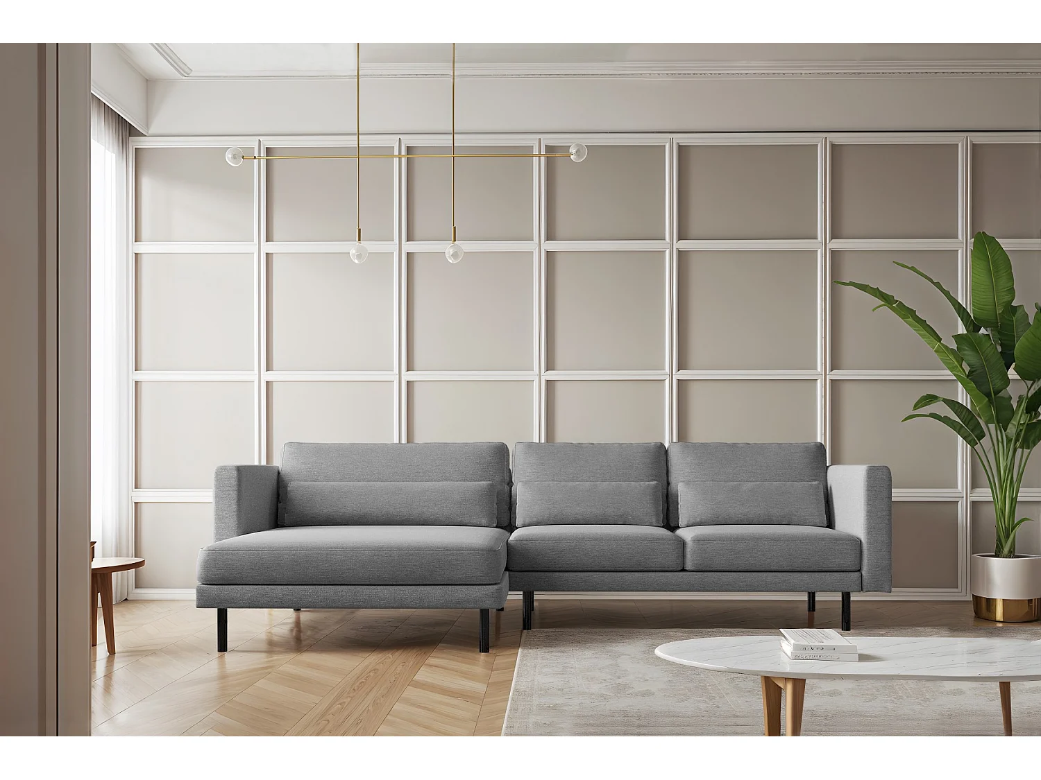 Canapé d'angle L-form Dani moderne et spacieux tissu Verita Steel Gauche