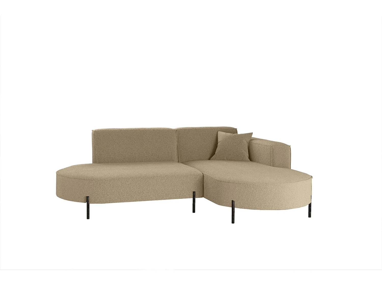 Canapé d'angle, canapé en L design Modena tissu pur source marron clair droite