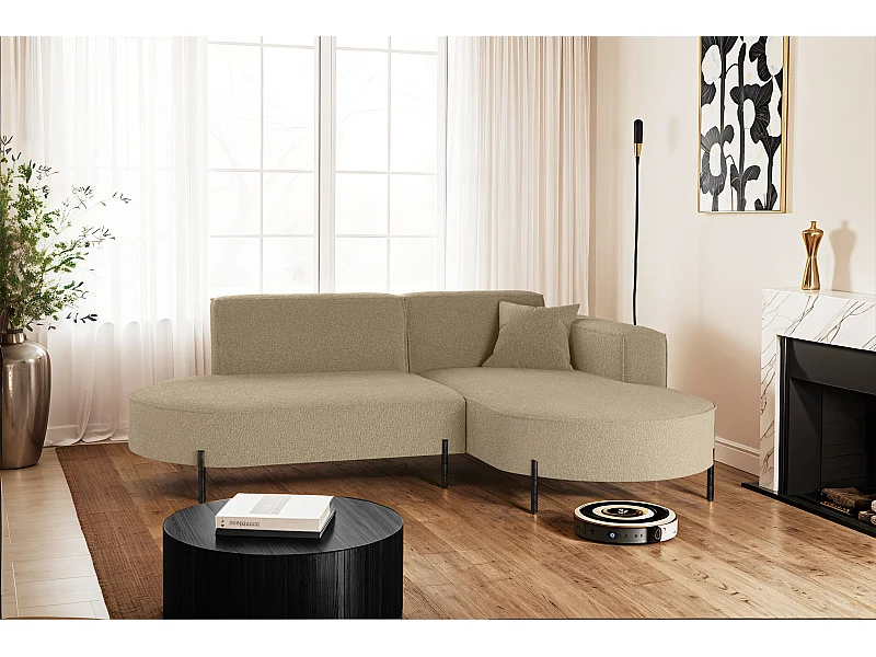 Hoekbank, bank L-vorm design Modena pure stof bron lichtbruin rechts