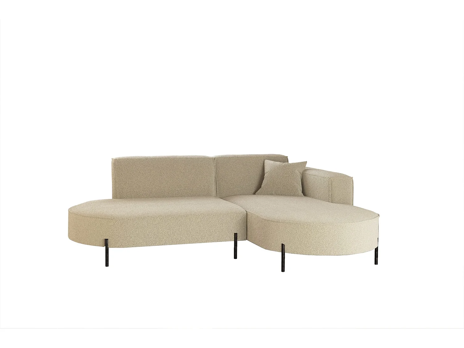 Canapé d'angle, canapé en L design Modena tissu pur source beige droite