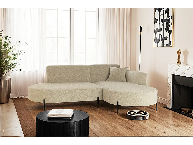 Divano angolare, divano a L designer Modena tessuto puro origine beige destra