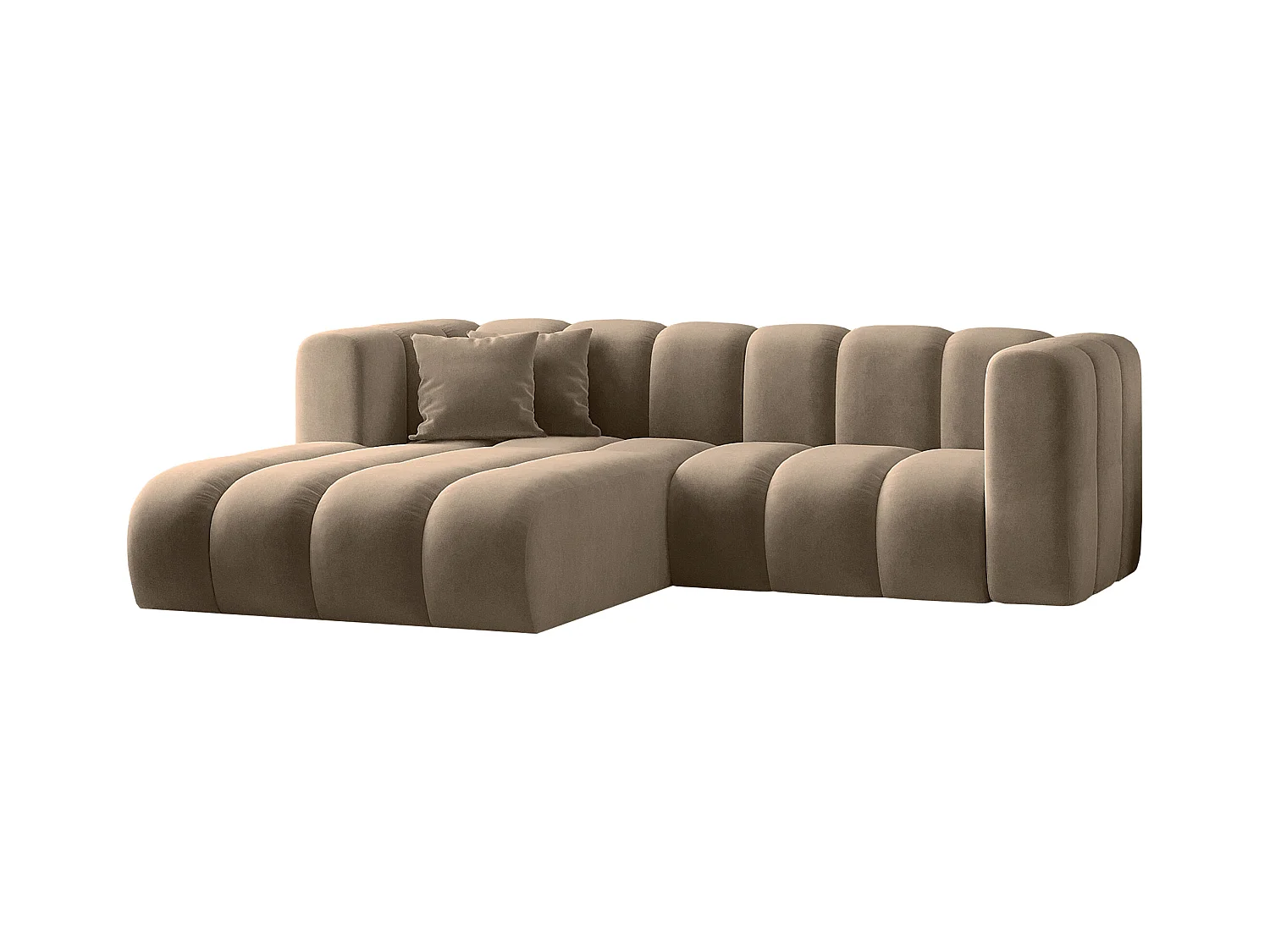 Canapé d'angle en L, Sofa Grand modulable en tissu Salvador Beige Foncé Gauche