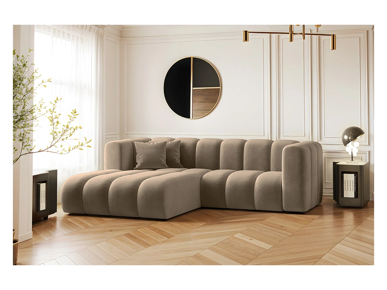 Ecksofa, L-from, Sofa Grand modular stoff Salvador Dunkelbeige Links