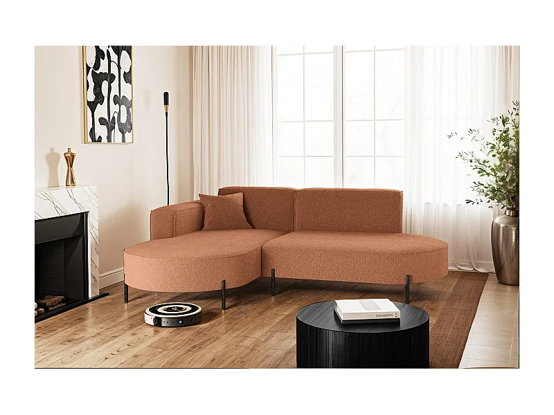 Ecksofa, Sofa L-Form Designer Modena Rein stoff Quelle Kupfer Links