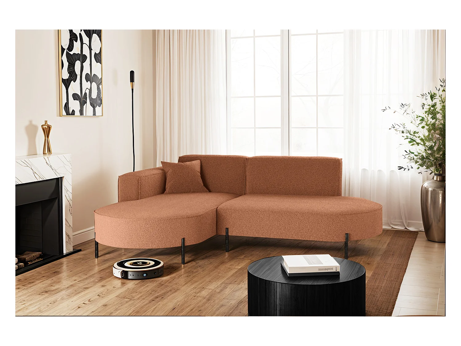 Hoekbank, L-vorm bank Designer Modena Pure stof Bron Koper Links