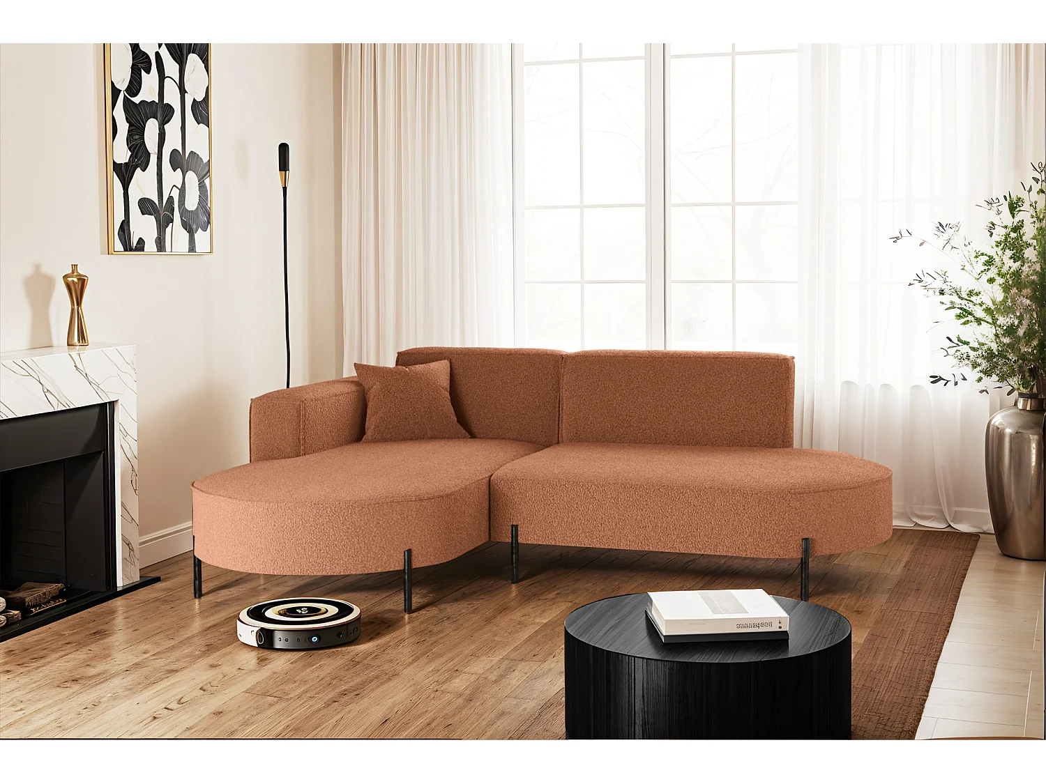 Canapé d'angle, Canapé L-Form Designer Modena Pure tissu Source Copper Links