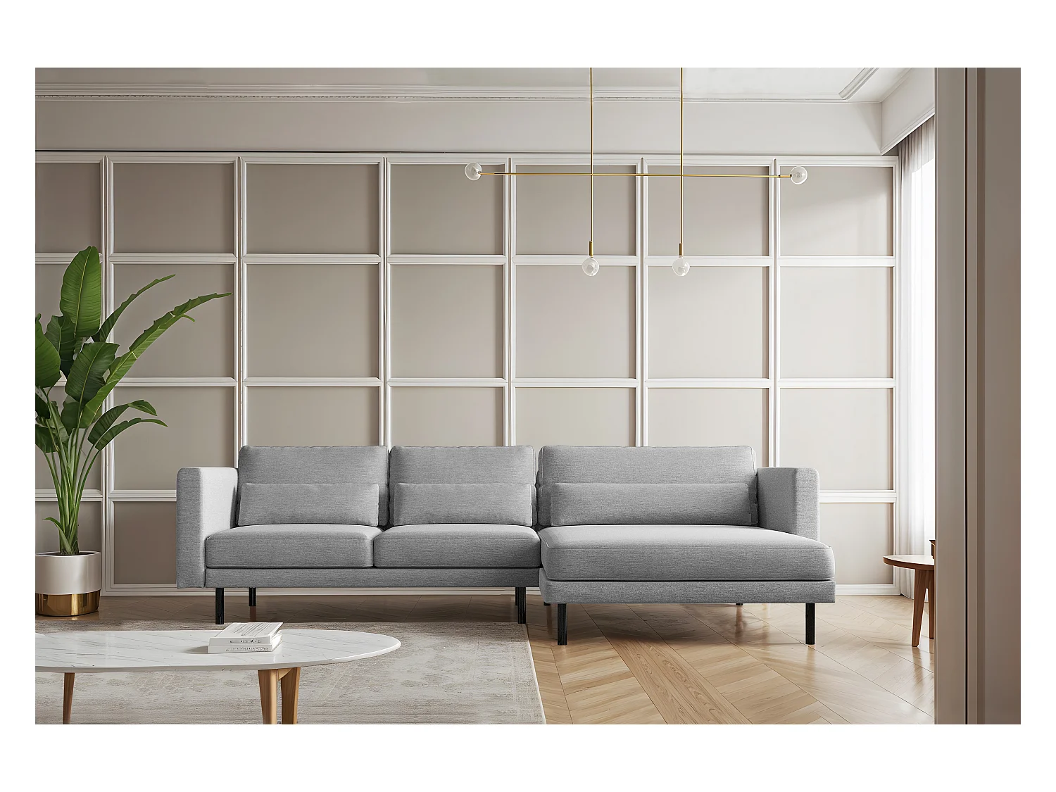 Canapé d'angle L-form Dani moderne et spacieux tissu Verita Gris Droite