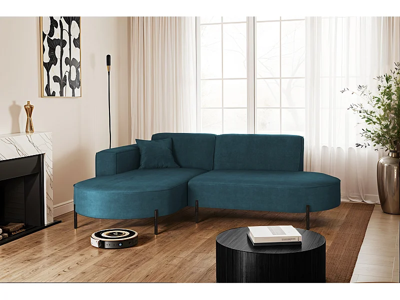 Hoekbank, L-vormige bank, design Modena, pure stof Noel Blue, links