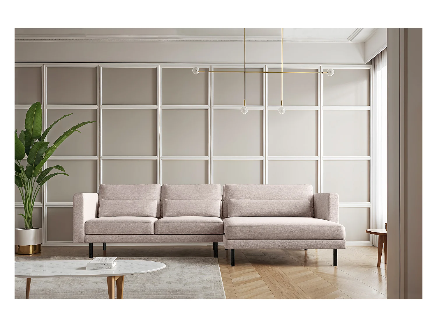 Ecksofa L-form Dani modern und geräumig Stoff Verita Beige Rechts
