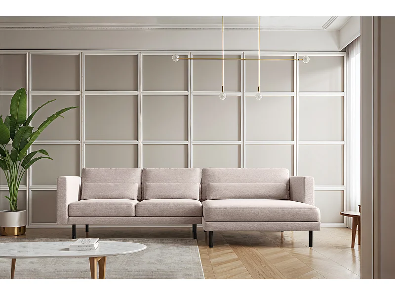 Canapé d'angle en L Dani moderne et spacieux en tissu Verita Beige Droite