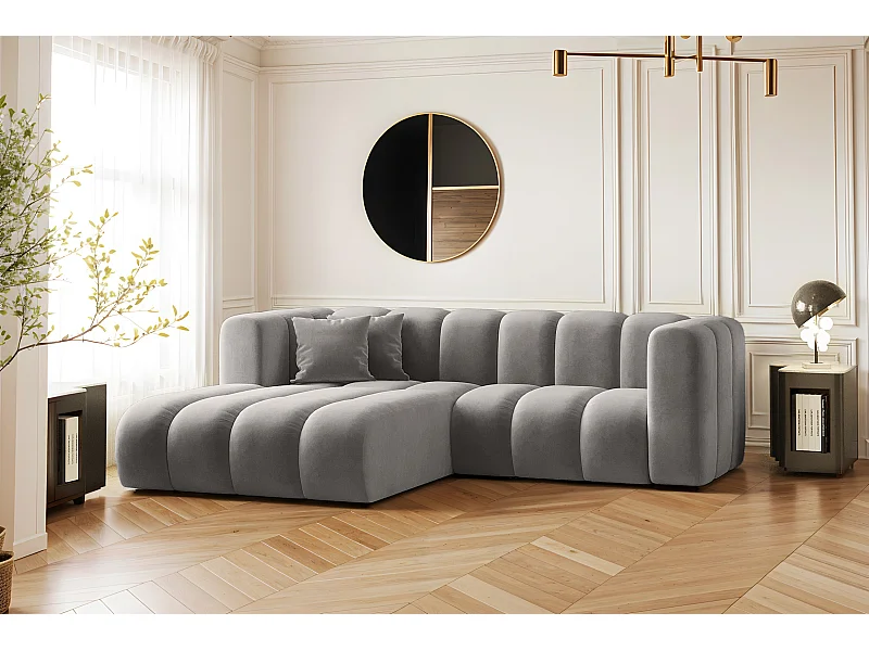 Canapé d'angle en L, Sofa Grand modulable en tissu Salvador Gris Gauche