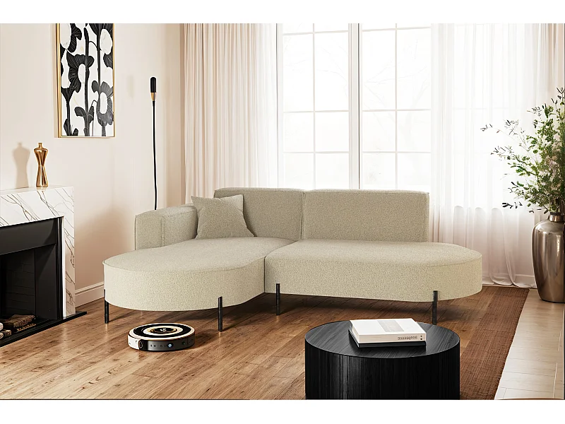 Ecksofa, Sofa L-Form Designer Modena Rein stoff Quelle Beige Links