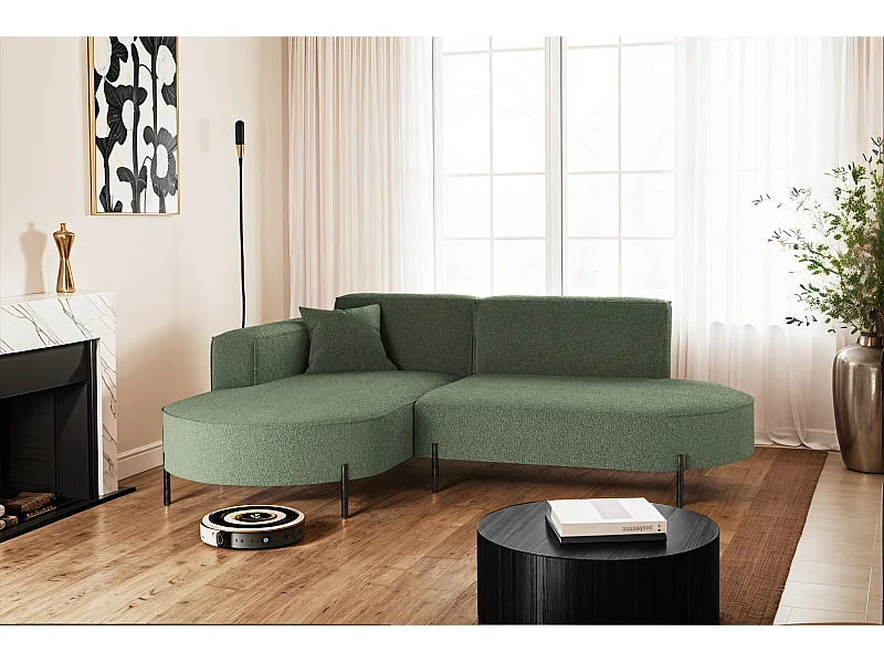 Ecksofa, Sofa L-Form Designer Modena Rein stoff Quelle Grün Links