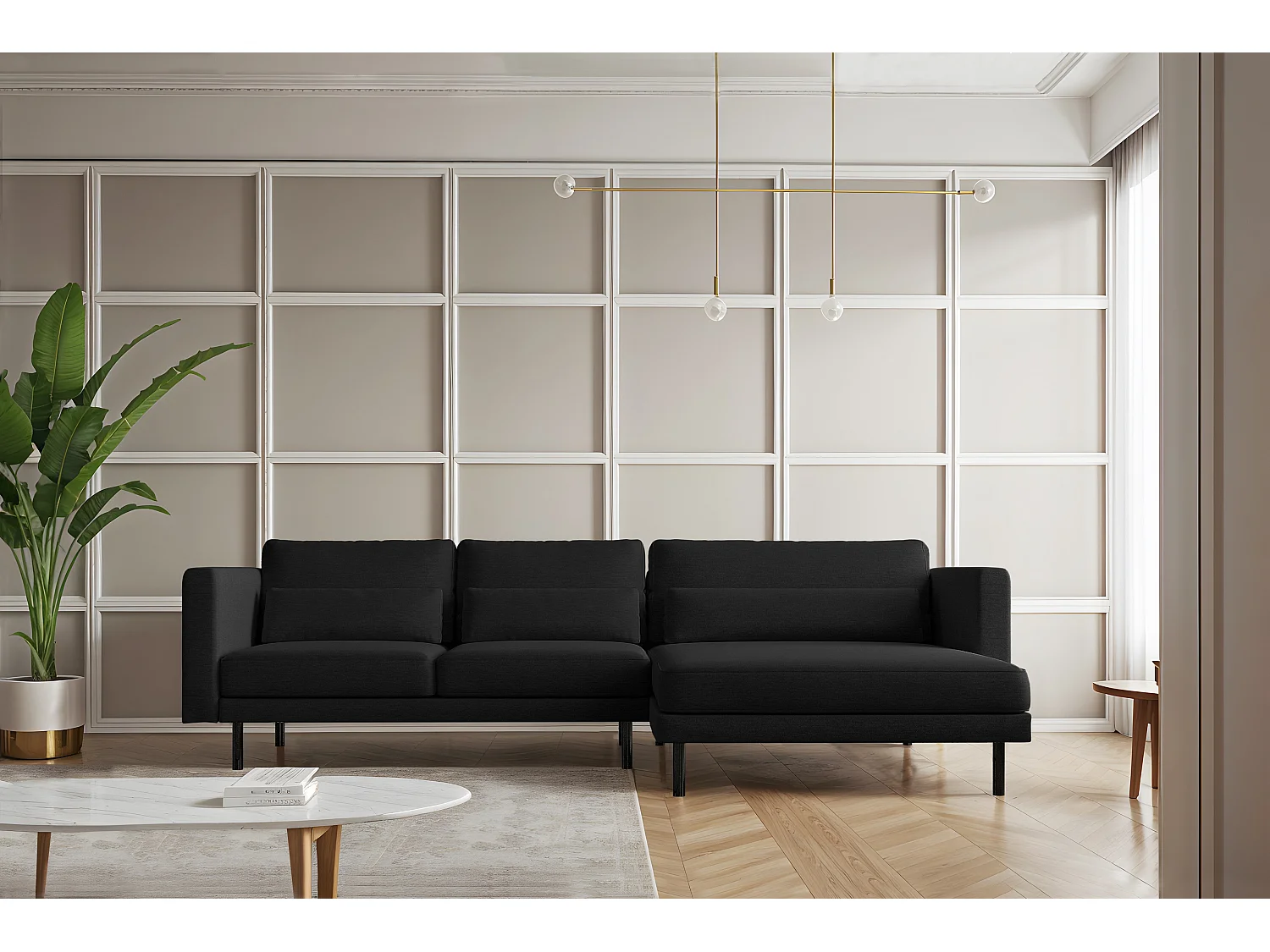 Ecksofa L-form Dani modern und geräumig Stoff Verita Schwarz Rechts