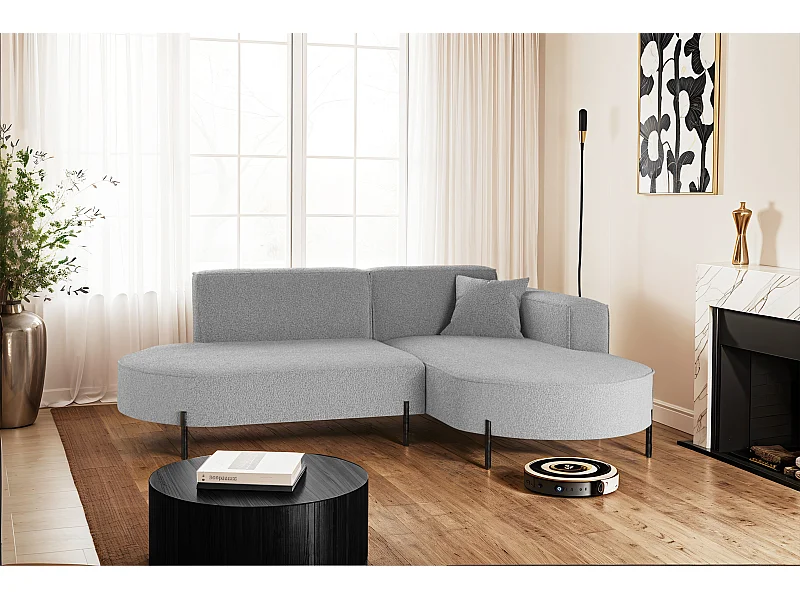 Canapé d'angle, canapé en L, designer Modena, tissu pur, gris source, droite