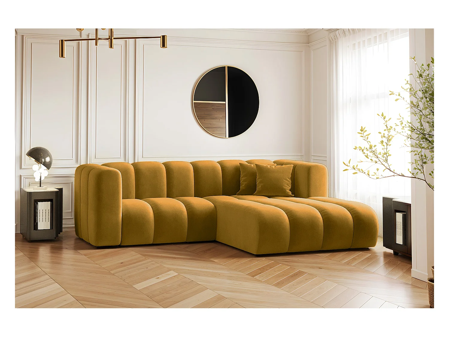 Ecksofa, L-from, Sofa Grand modular stoff Salvador Gelb Rechts