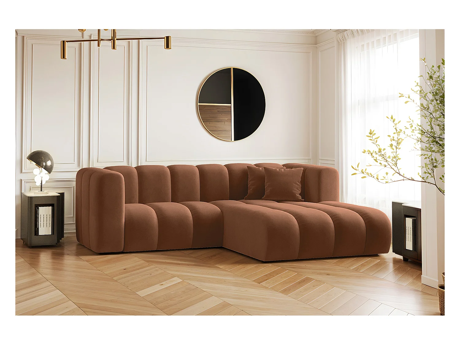 Ecksofa, L-from, Sofa Grand modular stoff Salvador Braun Rechts
