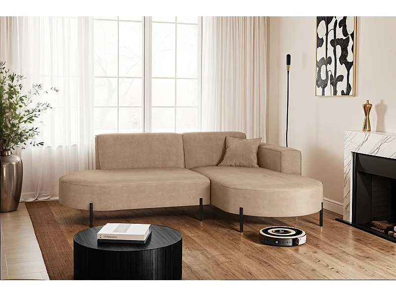 Ecksofa, Sofa L-Form Designer Modena Rein stoff Noel KaltesBeige Rechts