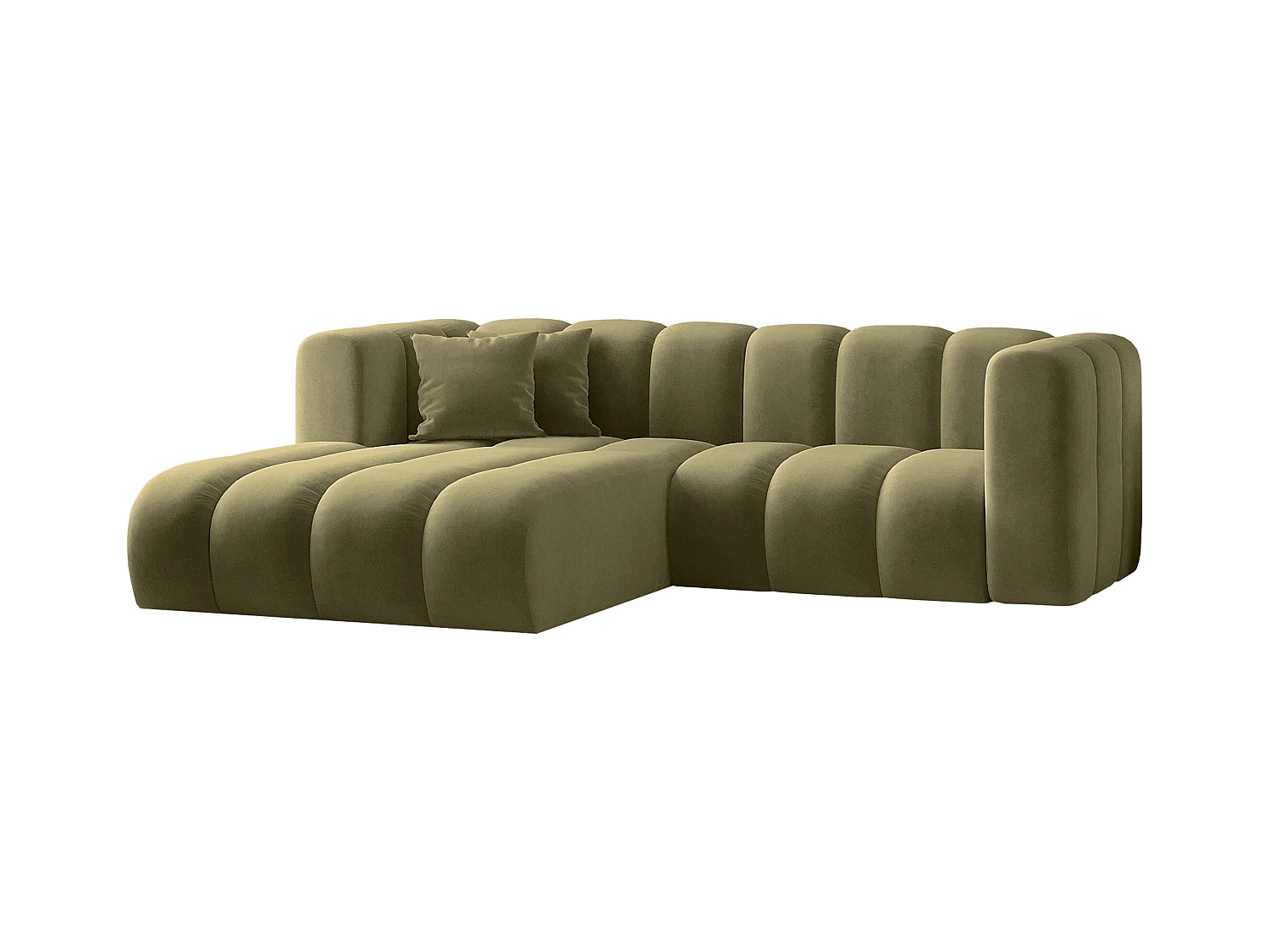 Canapé d'angle en L, Sofa Grand modulable en tissu Salvador Olive Gauche