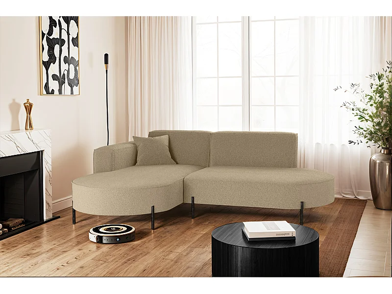 Ecksofa, Sofa L-Form Designer Modena Rein stoff Quelle Hellbraun Links