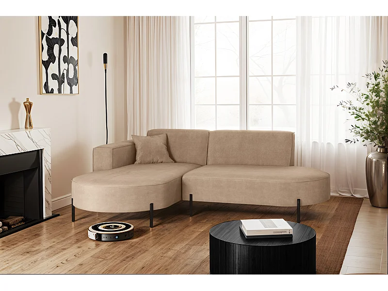 Ecksofa, Sofa L-Form Designer Modena Rein stoff Noel KaltesBeige Links