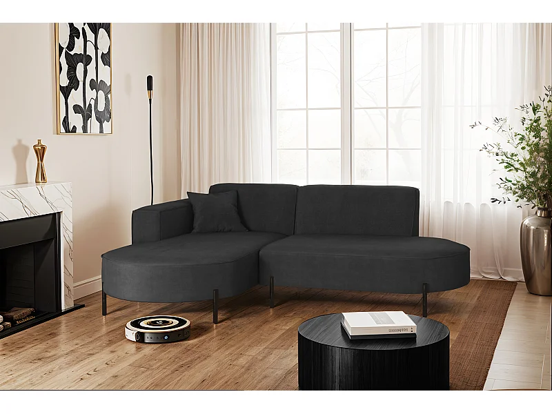 Hoekbank, L-vormige bank, design Modena, zuivere stof Noel Graphite, rechts