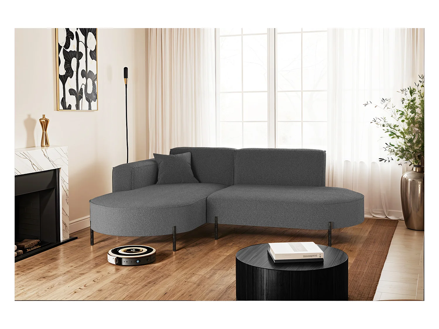 Canapé d'angle, Canapé L-Form Designer Modena Pure tissu Source Graphite Liens