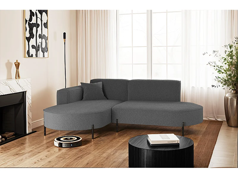 Ecksofa, Sofa L-Form Designer Modena Rein stoff Quelle Graphit Links