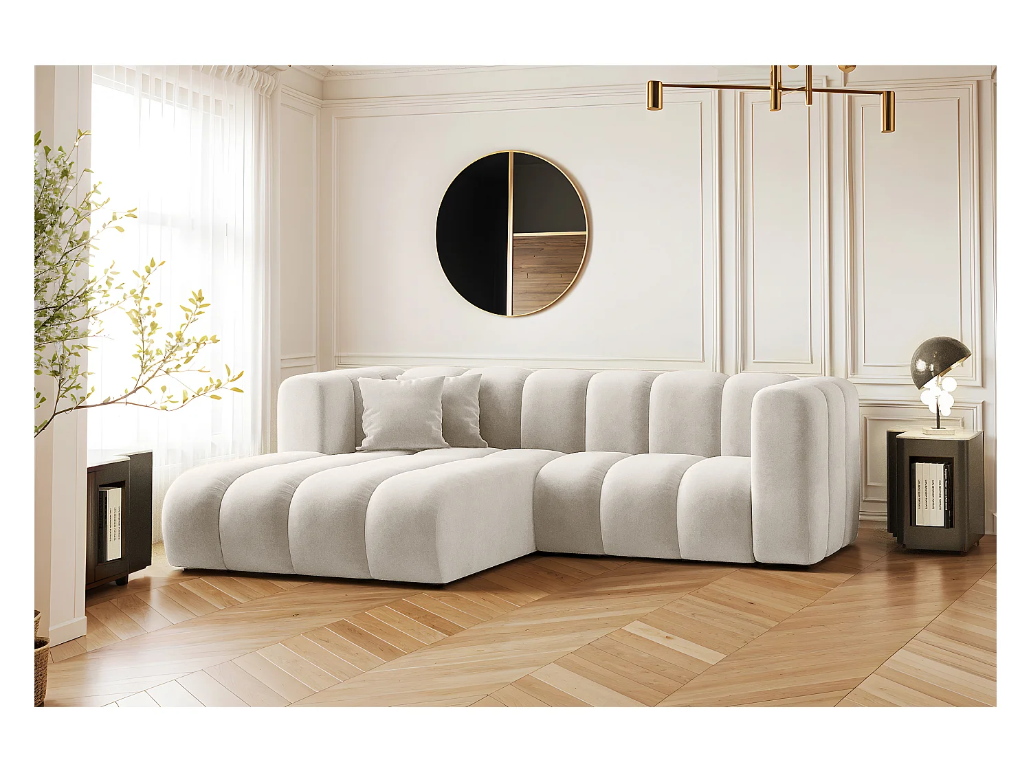 Canapé d'angle en L, Sofa Grand modulable tissu Salvador Gris Clair Gauche