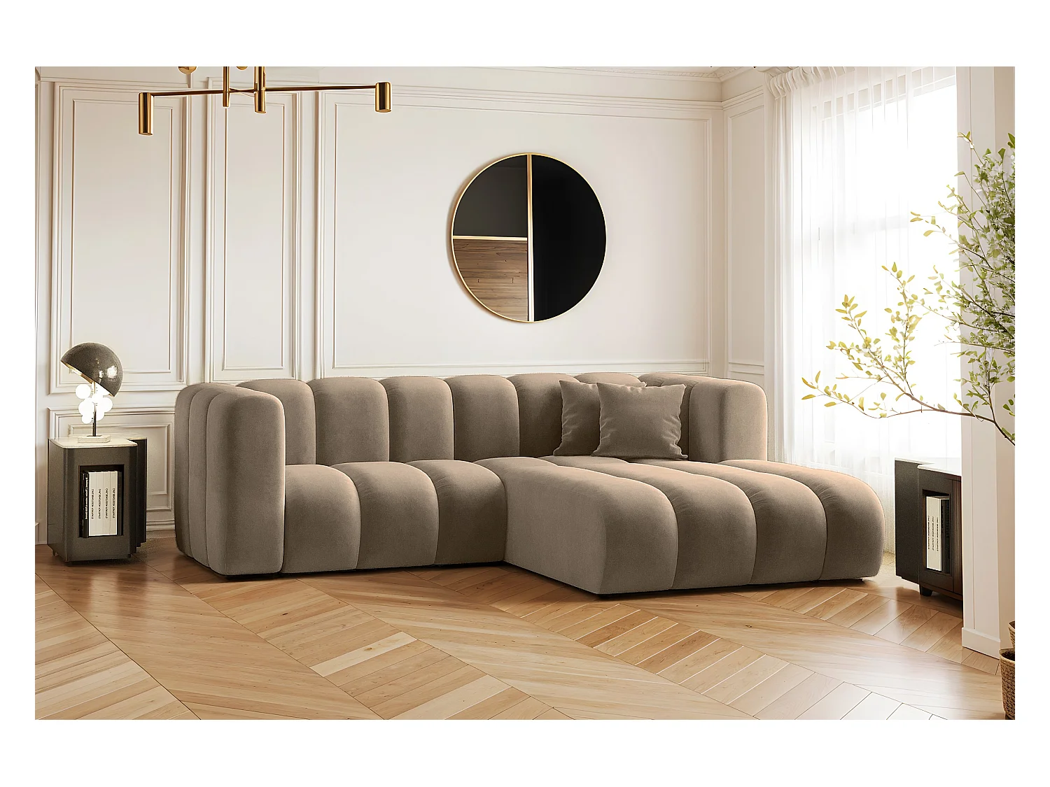 Ecksofa, L-from, Sofa Grand modular stoff Salvador Dunkelbeige Rechts