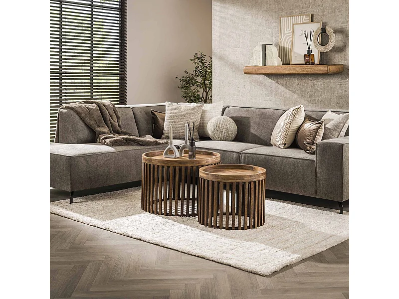 Conjunto de mesa de centro Tweak - Ø65/Ø50 - Madera maciza de mango - Color arena - Industrial