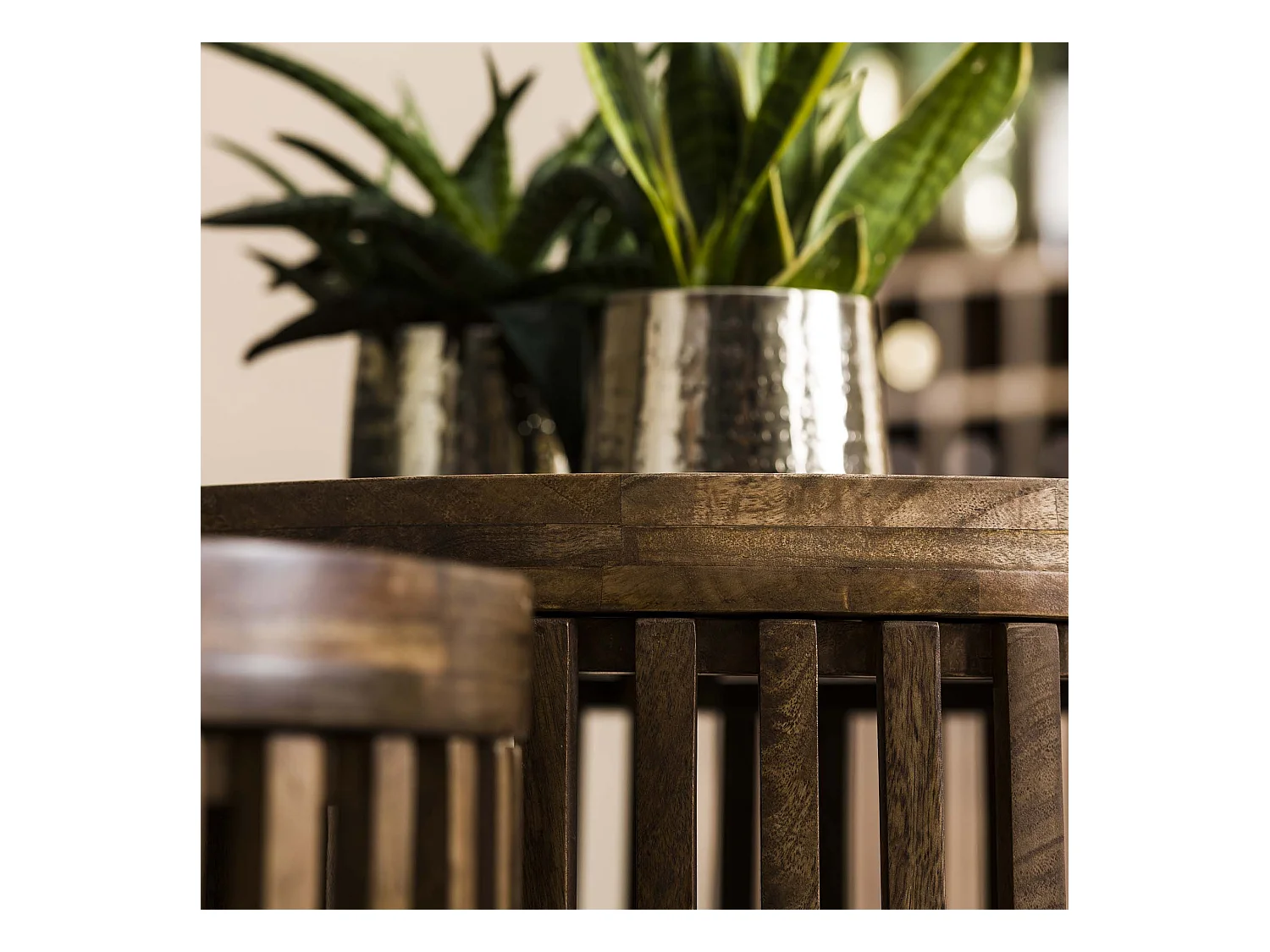 Ensemble de tables basses Tweak - Ø65/Ø50 - Bois de manguier massif - Couleur sable - Style industriel