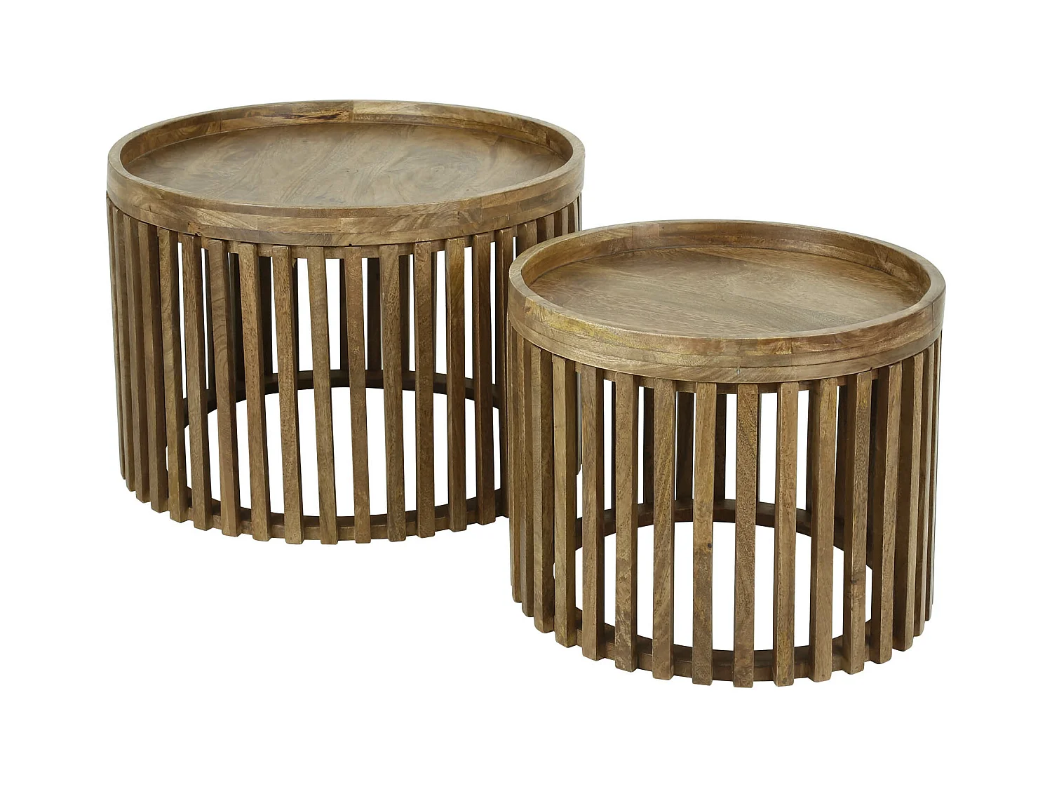 Ensemble de tables basses Tweak - Ø65/Ø50 - Bois de manguier massif - Couleur sable - Style industriel