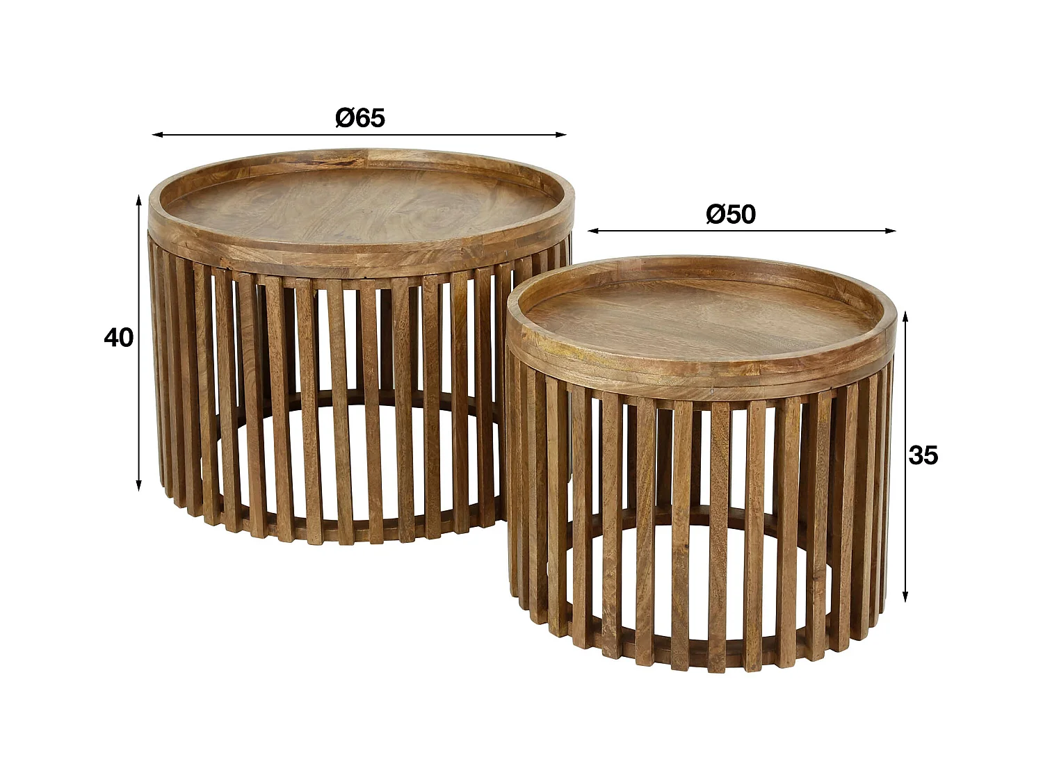 Ensemble de tables basses Tweak - Ø65/Ø50 - Bois de manguier massif - Couleur sable - Style industriel