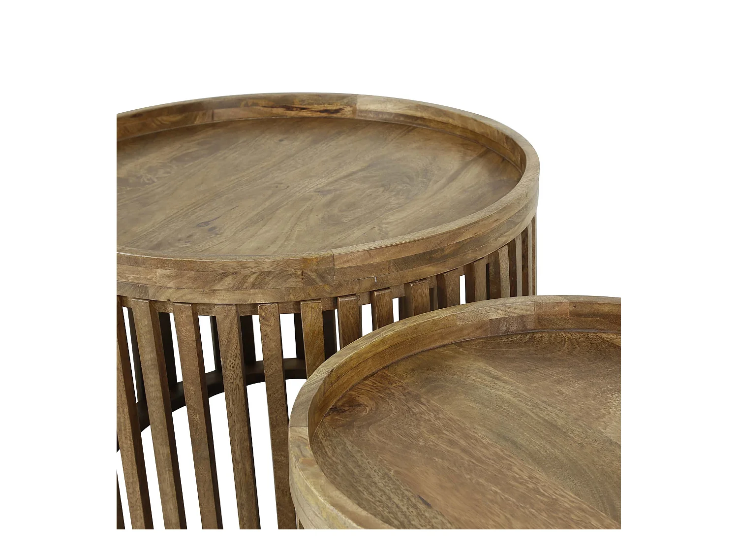 Ensemble de tables basses Tweak - Ø65/Ø50 - Bois de manguier massif - Couleur sable - Style industriel