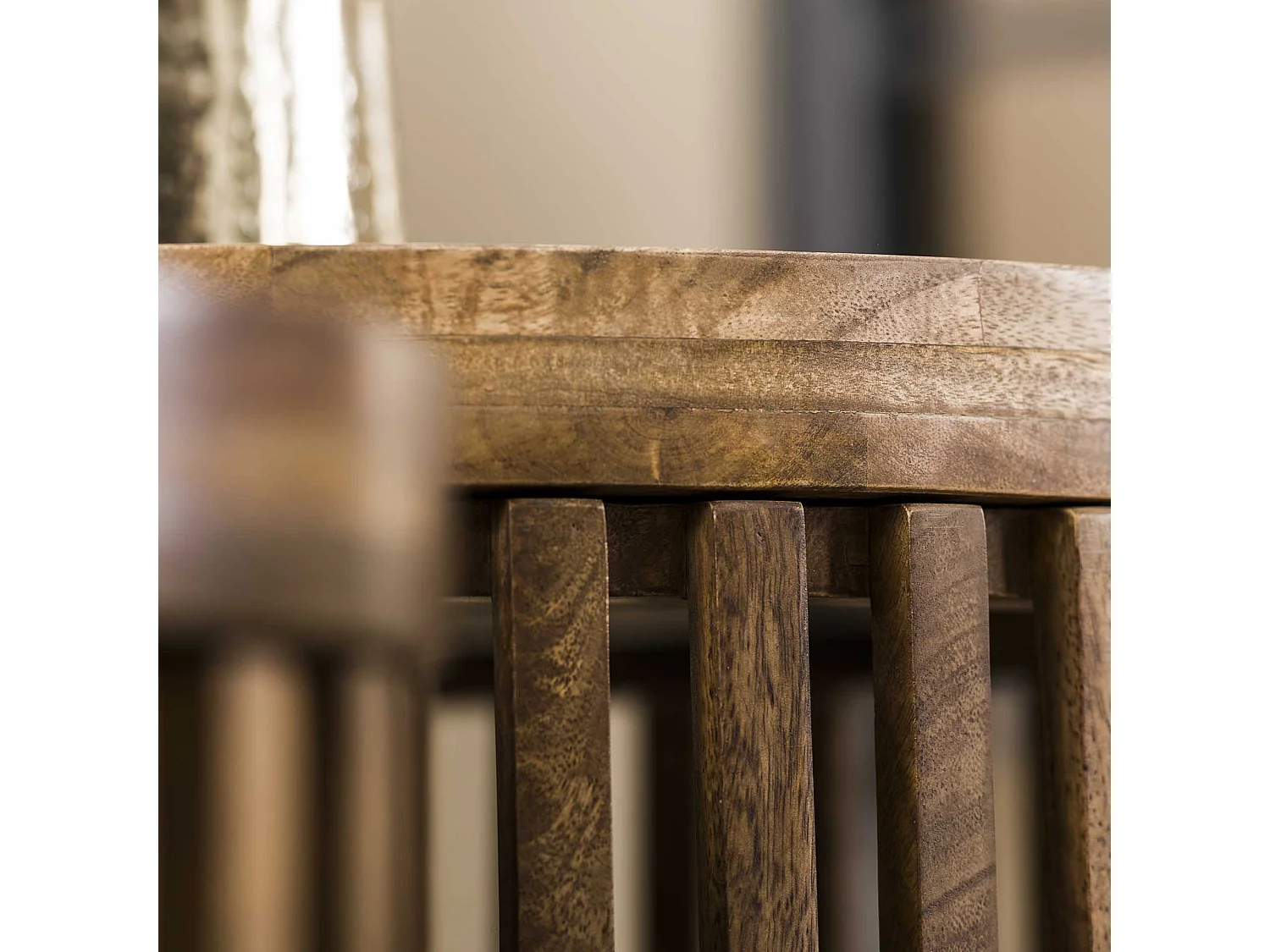 Ensemble de tables basses Tweak - Ø65/Ø50 - Bois de manguier massif - Couleur sable - Style industriel