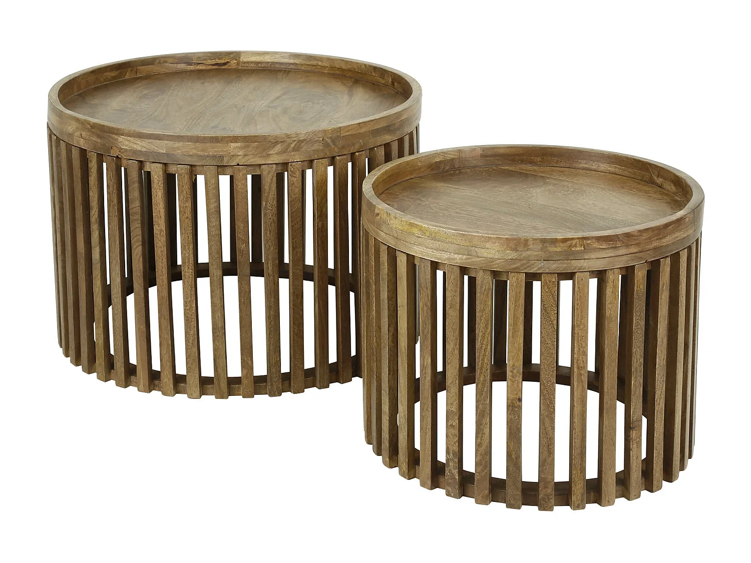 Ensemble de tables basses Tweak - Ø65/Ø50 - Bois de manguier massif - Couleur sable - Style industriel