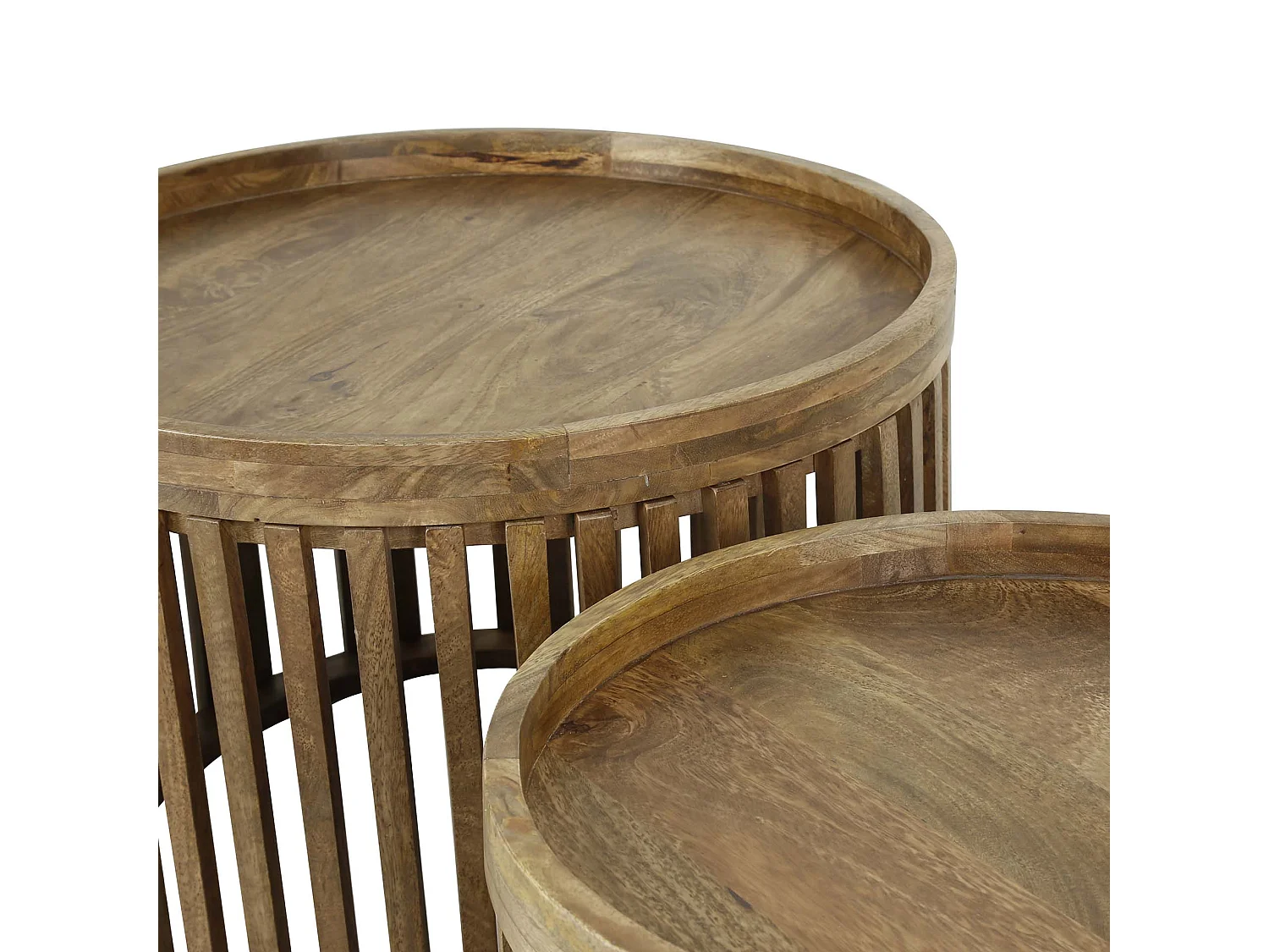 Ensemble de tables basses Tweak - Ø65/Ø50 - Bois de manguier massif - Couleur sable - Style industriel