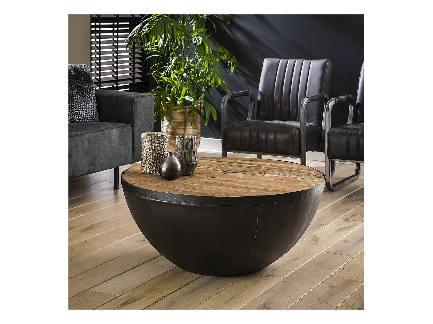 Table basse Raft - Bois dur et métal - Ronde - Ø90