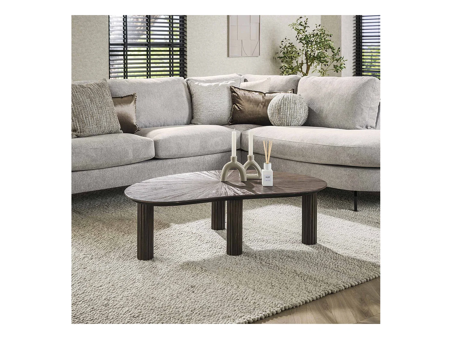 Table basse 110 cm en forme de haricot Maya Teck - Teck Brun Rouille