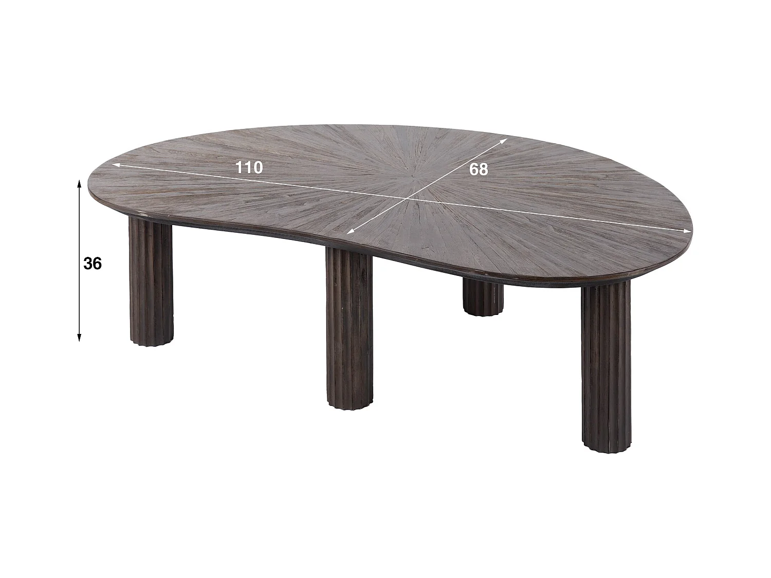 Table basse 110 cm en forme de haricot Maya Teck - Teck Brun Rouille