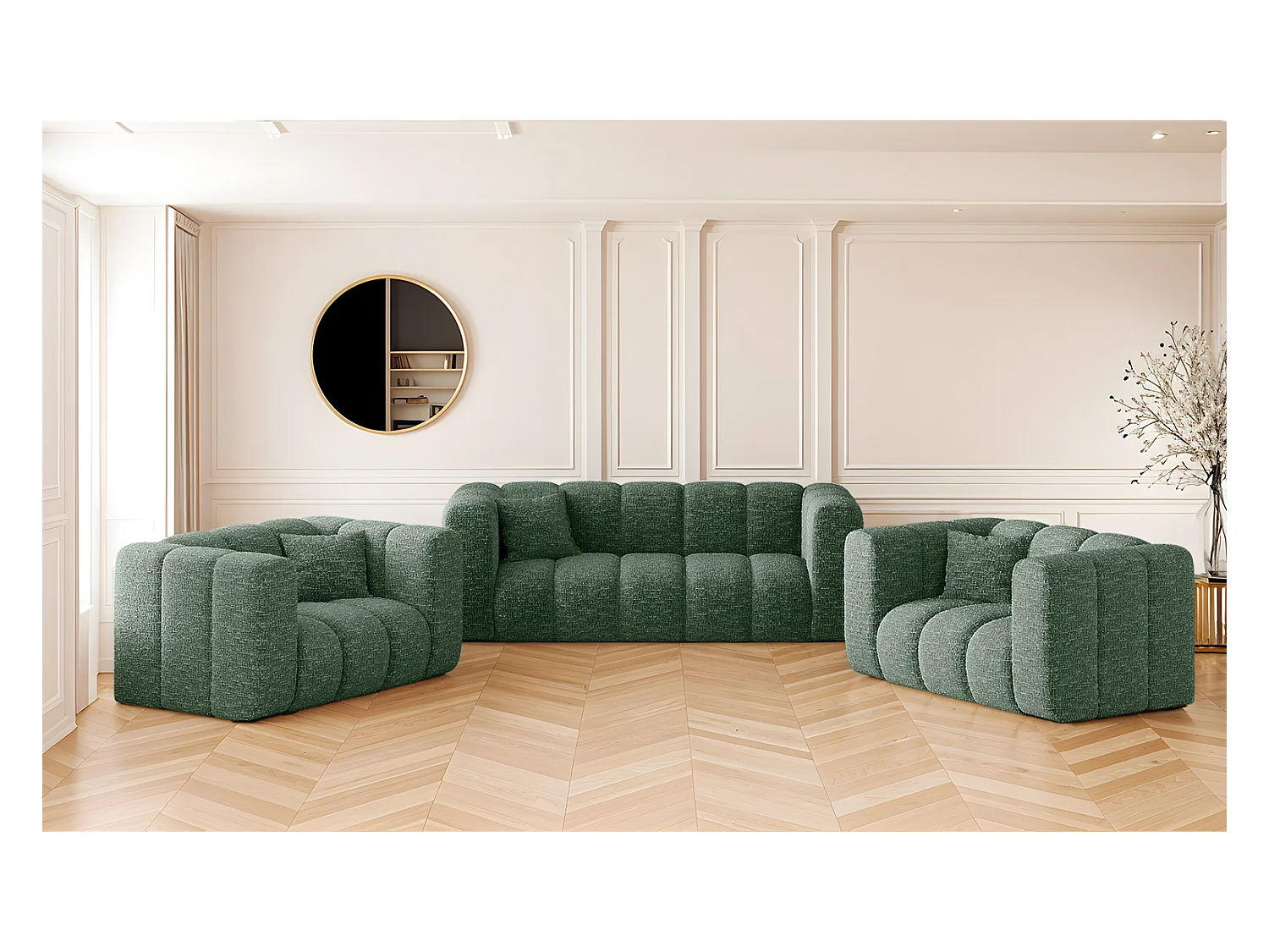 Sofagarnitur 2+1+1 Couchgarnitur serie Grand stilvol, Stoff Haga Grün