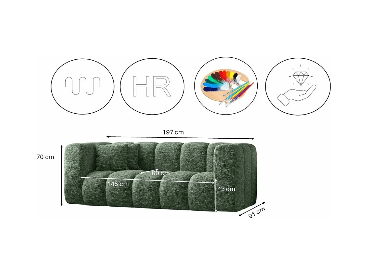 Sofagarnitur 2+1+1 Couchgarnitur serie Grand stilvol, Stoff Haga Grün