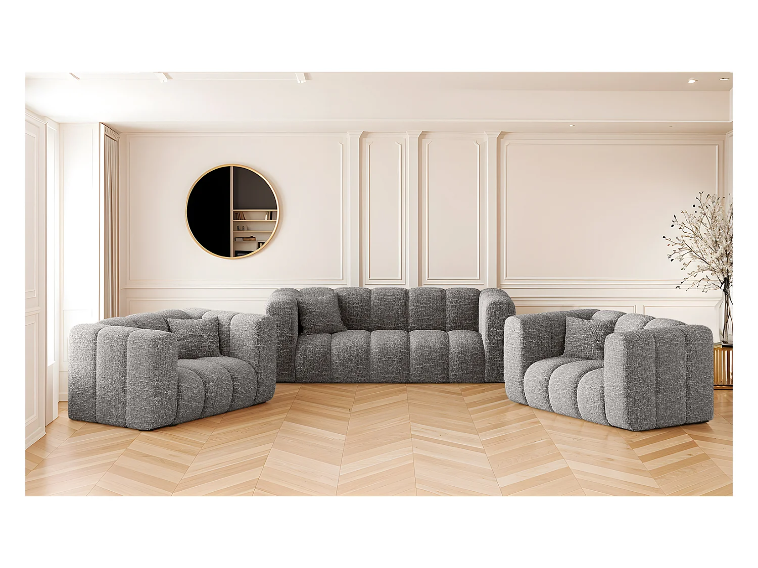 Ensemble de canapés 2+1+1 série Grand stilvol, tissu Haga Grey