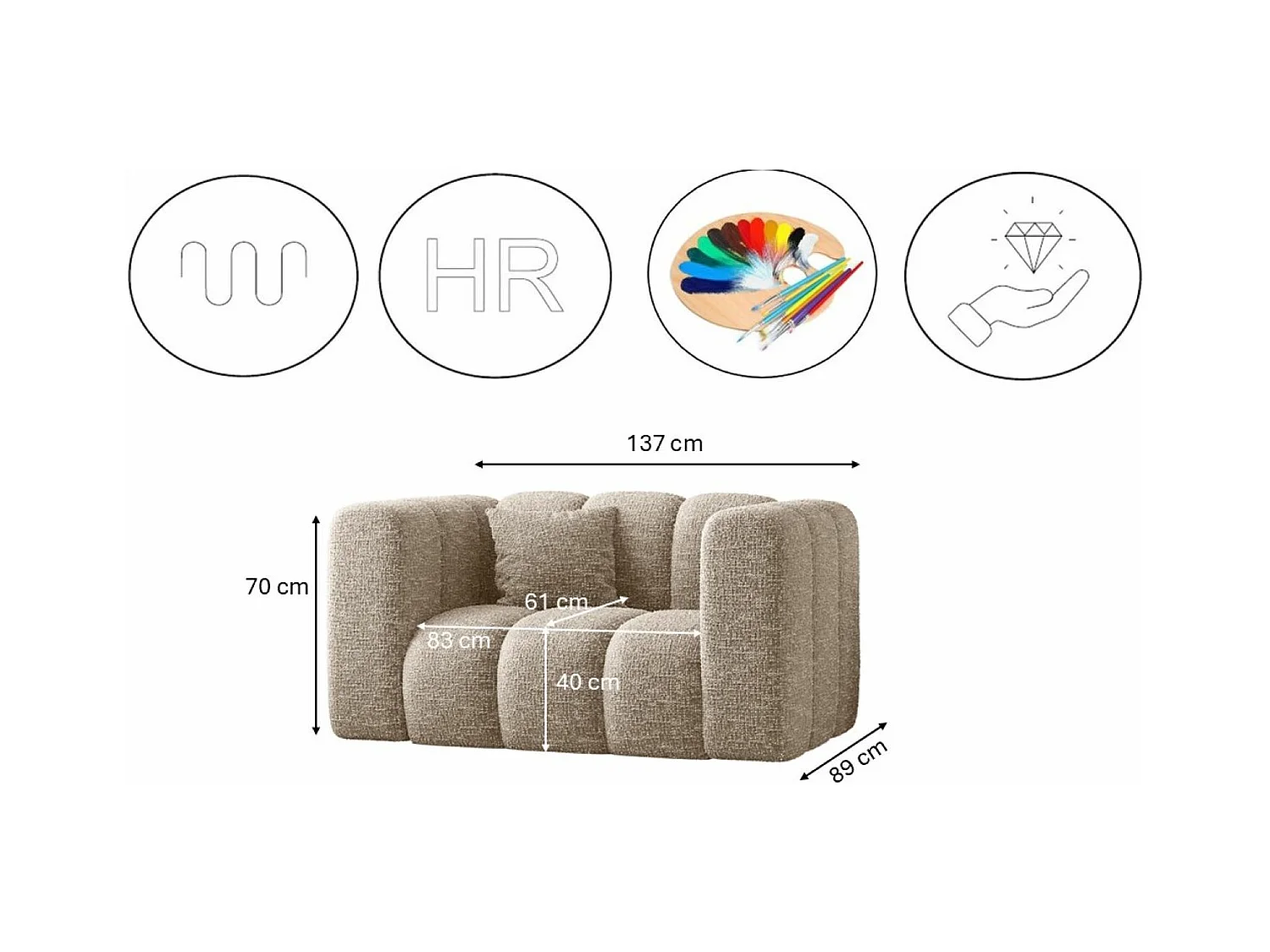 Sofagarnitur 2+1+1 Couchgarnitur serie Grand stilvol, Stoff Haga Beige